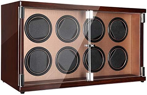 CHIYODA Watch Winder for Automatic Watches with 8 Motors, LCD Digital Display, 12 Rotation Modes and High Gloss Brown