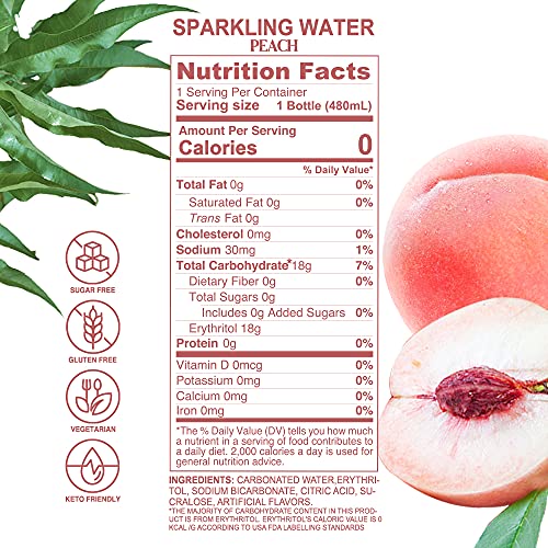 GENKI FOREST Flavored Sparkling Water, White Peach, 16.2 fl oz Bottles