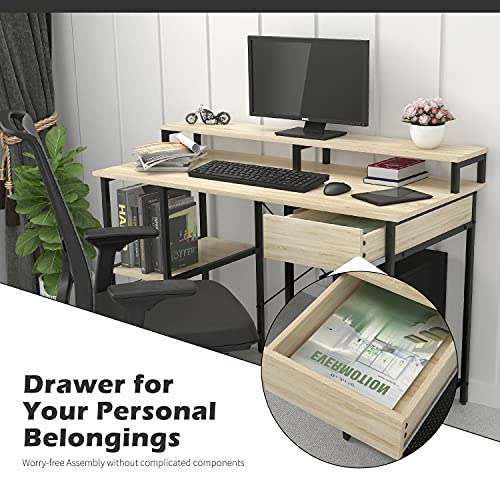 OUTFINE Desk Computer Desk Office Desk with Drawer, Monitor Stand and