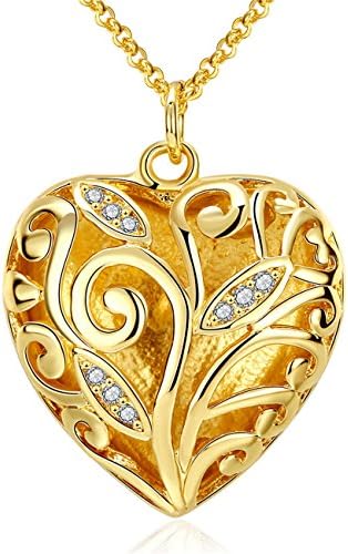 Aliliya High Quality Jewelry Signature Pave Exquisite Crystal Necklace - Carved Pattern Classic Heart-Shaped Necklace - Gold