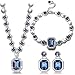 QIANSE Blue Sapphire Necklace Tennis Bracelet Earrings Jewelry Set Crystals Fashion Custom Jewelry for Women Birthday Gifts for Women Wife Girlfriend Mom Grandma for Her