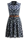 FAVOLOOK Women's Summer Casual Half Placket Sleeveless Shirt Dress with Belt (2X-Large, Blue Dot)