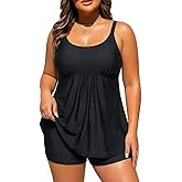 Holipick Plus Size 2 Piece Swimsuit - Women Tankini Bathing Suits Flowy Swim Top with Boy Shorts