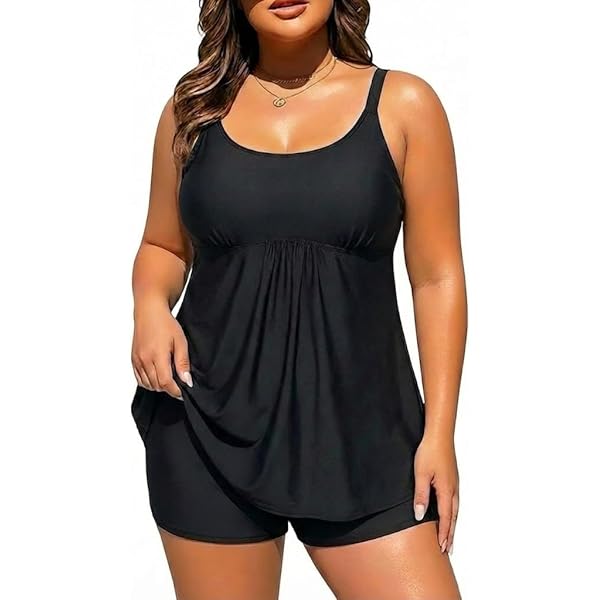 High Waisted Swim Bottoms Women's Tummy Control Two-Piece Tankini Swimsuit - Loose Blouson Top & High-Waisted Bottom (XS-22 Plus) Bathing Suit With Built In Bra - View #2