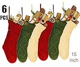 NIGHT-GRING 6 PCS 15'' Knit Christmas Stockings Woven Stockings Christmas Decorations White/Red/Green