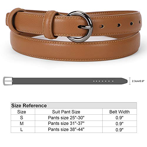 WERFORU Ladies Thin Leather Belt for Jeans Dress Simple Waist Belt for Women(A-Black+Brown, pants size 25-30 Inches)