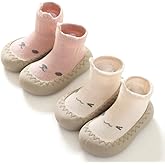 HOVELL Toddler 2 Pairs Anti-Skid Socks Shoes Baby Boys Girls Rubber Sole Indoor First Walking Slippers