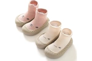 HOVELL Toddler 2 Pairs Anti-Skid Socks Shoes Baby Boys Girls Rubber Sole Indoor First Walking Slippers