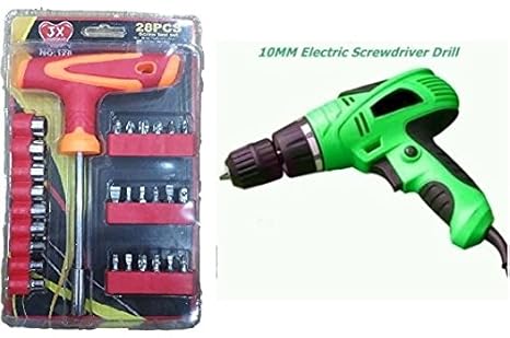 MLD Powerful Electric Screwdriver/Drill Machine with 28 Piece T shaped Screw Tool Set (Multicolour, 10 mm)