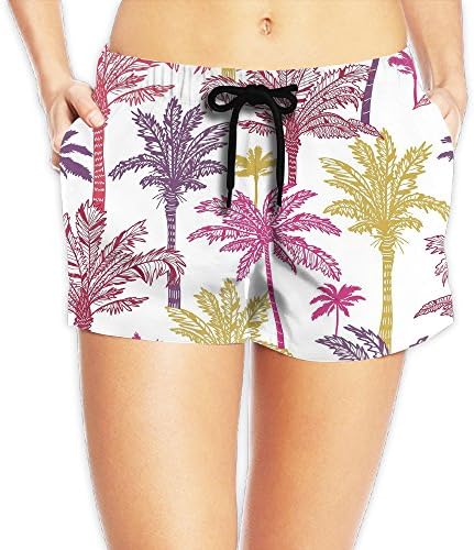 Pink Purple Palm Womens Drawstring Waist Swimming Shorts Home Swim Boxer Brief For Outdoor Seaside Party Sports