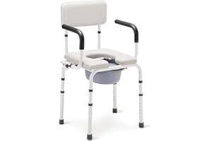 OasisSpace Heavy Duty Padded Drop Arm Commode, Bedside Commodes for Seniors, Commode Chair for Toilet with Arms & Removable Bucket in Bathroom or Bedroom
