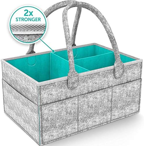 We Care Vida Diaper Caddy – Baby Registry – Best Baby Shower Gifts - Organize with Style Your Makeup, Yarn Craft, Toys, Wipes and Organizes Everything You Can Imagine - Gray Striped