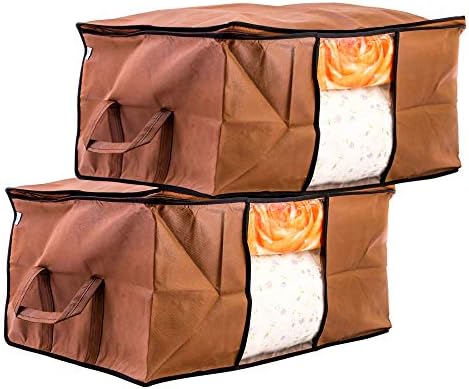 Amazon Brand - SolimoAmazon Brand - Solimo 2 Piece Non Woven Fabric Underbed Storage Bags, Large, Brown, Rectangular