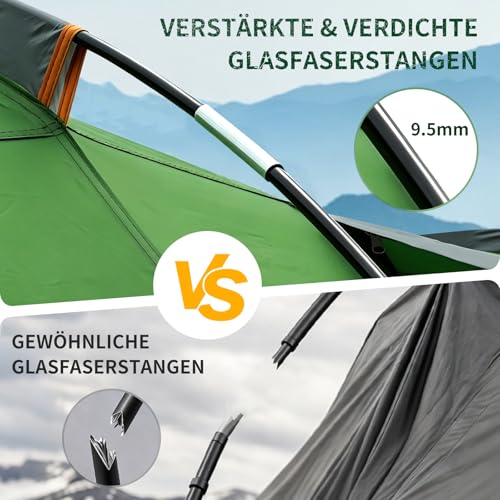 Zelt 6-7 Personen, 4000 mm Wassersäule & eingenähte Bodenwanne, Stehhöhe, Eingang mit Fliegengitter, Sonnendach & Privatsphäre-Trennvorhang, XXL Familienzelt Tunnelzelt für Camping Reisen Festival