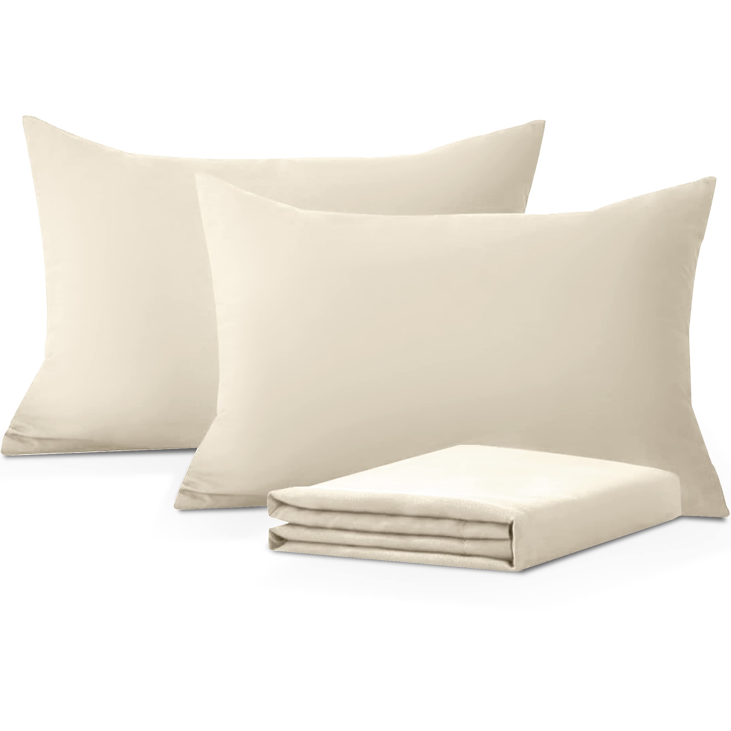 Moonlight Bedding Pillow Cases 2 Pack – Cream Pillowcases Envelope Closure Super Soft Brushed Microfiber Standard House Wife Pillow Covers, (48x74+15cm)