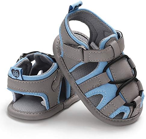 ENERCAKE Infant Baby Boys Girls Summer Sandals Soft Sole Todddler First Walkers Newborn Crib Shoes(12-18 Months Toddler, J-Light Blue & Grey)
