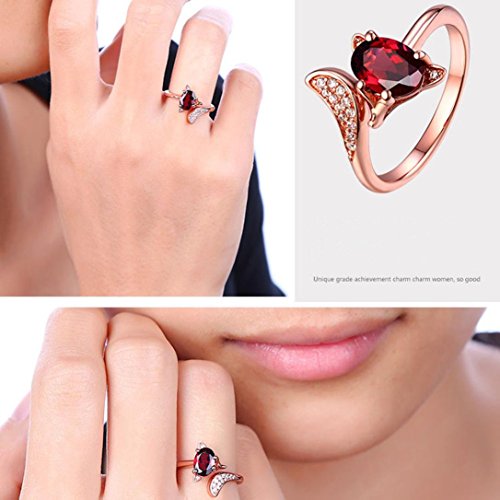 FimKaul Pomegranate Ruby Fox Rings, Fashion Rose Gold Animal Modeling Charm Ring for Lady