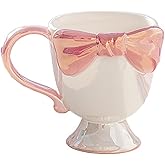Heardbeli Cute Creative Ceramic 3D Bow Tie Decoration Coffee Mug 300ML/10OZ. Tea Cup Ice Cream Cup Novelty Romantic Gift for Women Girls (Pink)