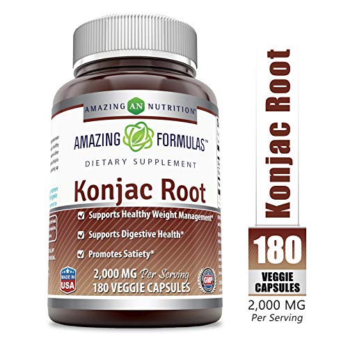 Amazing Formulas Konjac Root - 2000 mg per Serving of 3 Veggie Capsules, 180 Veggie Capsules Per Bottle - Supports Healthy Weight Management, Supports Digestive Health, Promotes Feeling of Satiety*