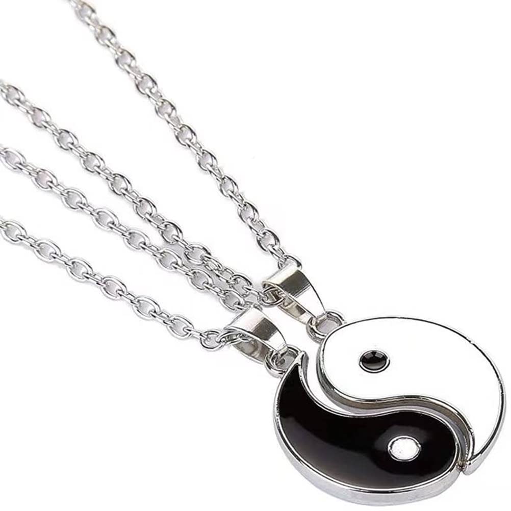 MiaLover Set of 2 Yin Yang Pair Necklaces, Taichi BFF Chain, Friendship Chains, Partner Jewellery Chains for Best Friends, Lovers and Couple Gifts (Silver), Stainless Steel