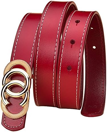Womens Genuine Leather 0.9″Thin Belts For Jeans with Gold Removable Buckle
