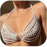 Sexy Multi-layered Pearl Tassel Bra Body Chain Jewelry Summer Beach Pearl Harness Bra Chain Bikini Festival Rave Pearl Bra Bralette Body Jewelry for Women