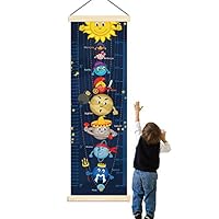 Panda_mall Solar System Baby Height Growth Chart Ruler Kids Roll-up Canvas Height Chart Removable Wall Hanging Measurement Chart Wall Decoration with Wood Frame for Boys Girls Kids Room