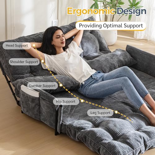 MAXYOYO Adjustable Floor Sofa Bed with 2 Cushions, Multifunctional Ottoman Bed, Folding 5 Position Sofa Bed with Armrests, Versatile Floor Seat for Reading