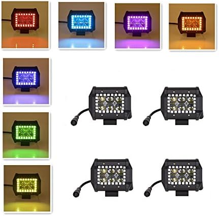 Nicoko 4x4 Inch 18W CREE 4D LED Work Light Bar Spot Beam 30 Degree Waterproof RGB Halo Ring Prebuit Off-Road Truck Car ATV SUV Boat 4WD ATV Auxiliary Driving Lamp 3 Meter Wire Harness Pack 4