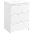 Yaheetech Nightstand with 3 Drawers, Wooden Bedside Table with Storage, Small Bedside Storage Cabinet Unit with Sturdy Base for Bedroom/Small Space, White