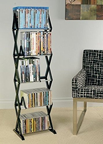 Multimedia Stand Organizer DVD Shelf Storage CD Rack Tower Shelves Holder Black - Thumbnail 2
