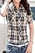 Lasher Women's Cotton V Neck Short Sleeve Plaid Shirt Button-up Shirts