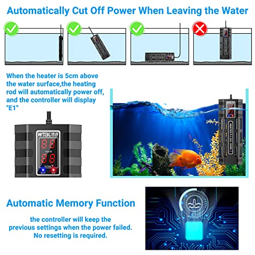 HiTauing Submersible Aquarium Heater, 200W/300W/500W Silicon Carbide Fish Tank Heater with Over