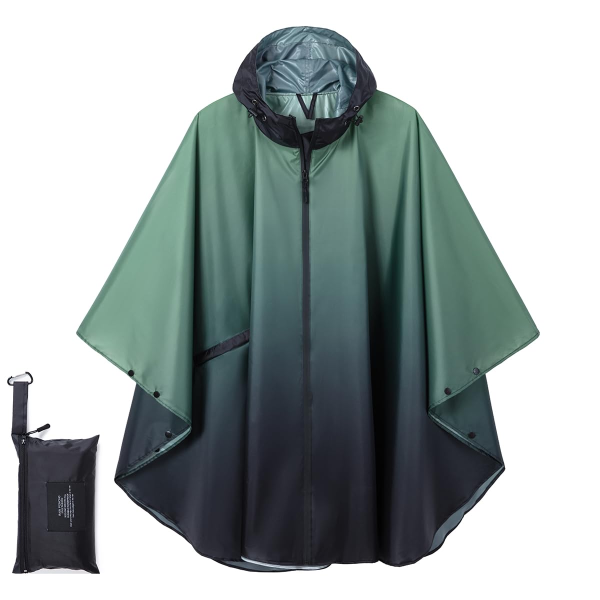 Photo 1 of POWINSUN Fashion Hooded Rain Poncho Waterproof Raincoat Jacket with pocket for Women/Men/Adult (Gradient dark green)