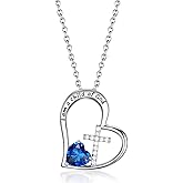 BAOWING I Am a Child of God Heart Cross Birthstone Necklace for Girls Baptism Gifts First Communion Gifts Easter Birthday Christmas Gifts Jewelry for Goddaughter Godchild Teens Girls Women