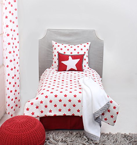 Bacati Stars Muslin 4 Piece Toddler Bedding Set, Red