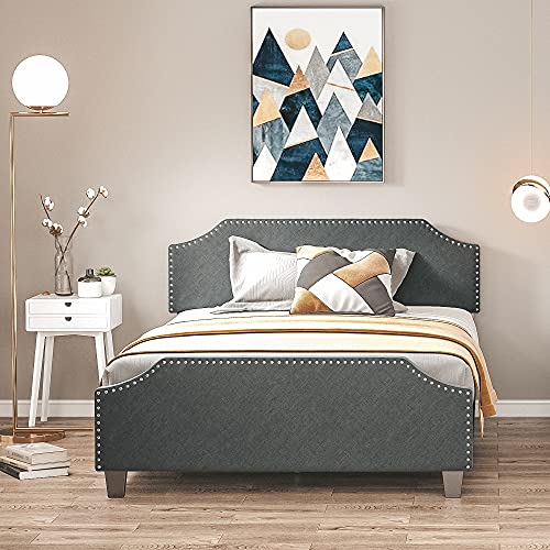 LIKIMIO Full Size Bed Frame, Modern Upholstered Platform Bed with