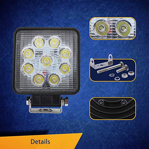 WGL 2Pcs 27W Square LED Work Light Led Light Bar Pod Lights High Power Epistar LEDs Vehicle Off-road Driving Light Fog lamp Spot Led lights for Boat SUV ATV 4WD - Thumbnail 2