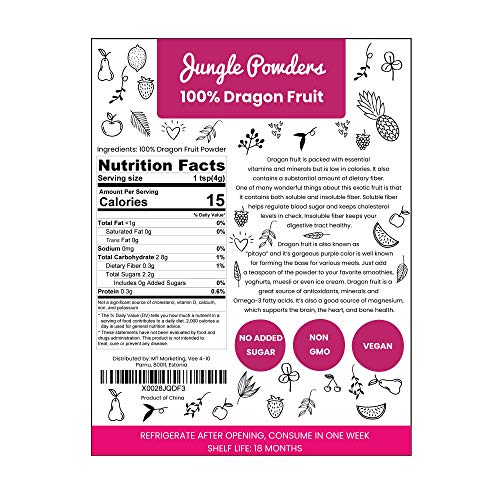 Jungle Powders Pink Pitaya Powder | 5oz 100% Natural Dragon Fruit Powder | Superfood Dragonfruit Powder Organic Freeze Dried Powdered Pitahaya Fruit
