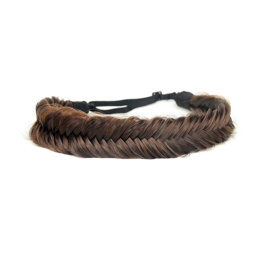 BOBIYA Wide Fishtail Synthetic Hair Braided Headband Classic Chunky Plaited Braids Elastic Stretch Hairpiece Women Girl (Copper Brown) โ image 1