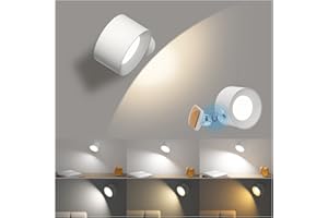 AKSDA Battery Operated Wall Light, LED Lamp with 360°Adjustable Lighting Indoor Light 3 Color Modes Brightness Levels Touch Control, Mounted for Bedroom Reading Bedside-1Pack White
