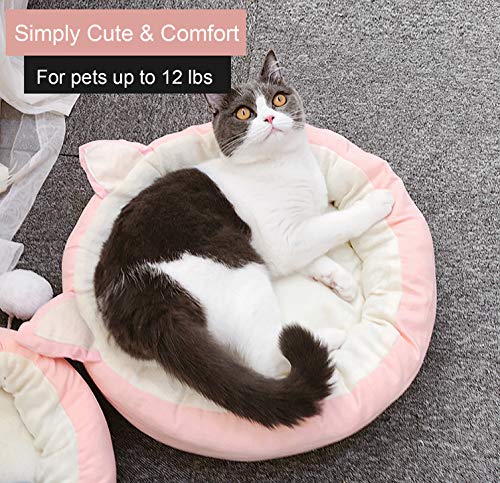 Cat Bed Round Pet Bed for Cats, Kittens, Puppies and Small Dogs / 18.5 inch Washable Pet Bed with Waterproof Bottom and Free Blanket (Removable Pillow)