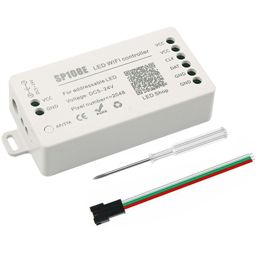 VIPMOON SP108E WiFi LED Strip Controller, DC5V-24V Full Color RGB LED Controller, iOS/Android App Control, Compatible with SK6812 SK6812-RGBW WS2812 WS2813 WS2815 WS2801 AL2815
