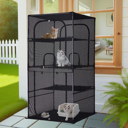 Catio Outdoor Cat Enclosure Window 61.4" H Large Cat Cage with Perches 4 Tiers Cat Patio Playpen Kitten Kennel for Multiple Indoor Cats