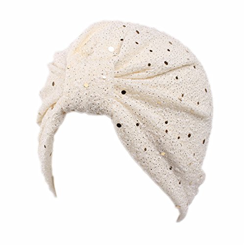 Qhome Womens Luxury Sequined Turban Ruffle Knotted Headwrap Chemo Cap