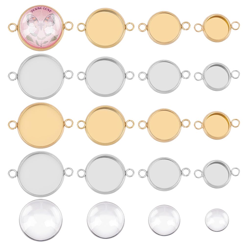 UNICRAFTALE 40 Sets 4 Sizes 8/10/12/14mm Stainless Steel Cabochon Connectors Settings Golden & Stainless Steel Color Cabochon Pendant Bezel Trays with Blank Cabochon for Jewelry Making