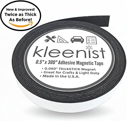 Best Adhesive ThickSTICK Magnetic Tape from kleenist - Flexible, .5 inch x 25 foot roll of craft magnets for parents, teachers and DIY'ers