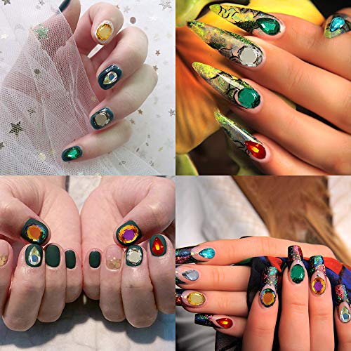 Motiloo 114Pcs Nail Glitter Sequins, Multi Shapes Glass Crystal AB Rhinestones For Nail Art Craft,Mix 12 Style 3D FlatBack Crystals Flat Back Stones Gems Set (Nail Drill C)