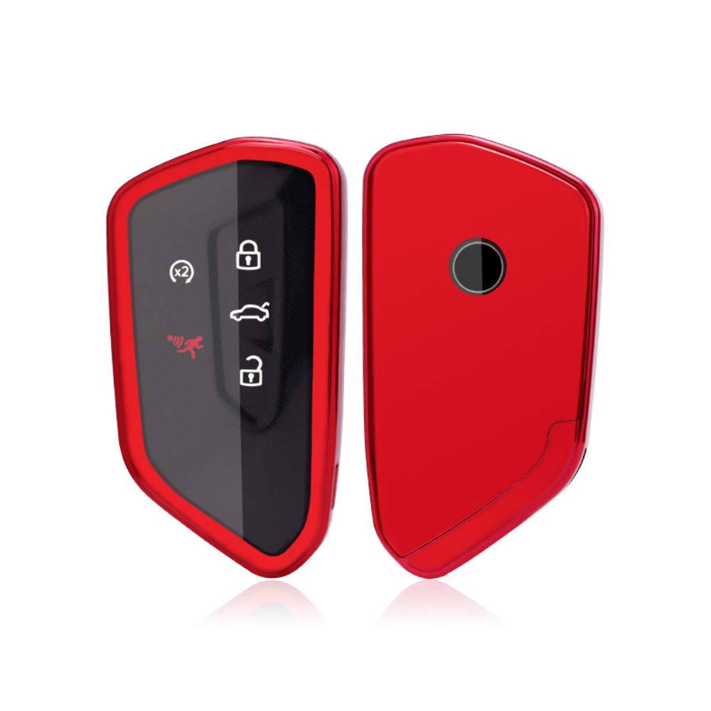 ontto 1 Piece Car Key Case for VW Soft TPU Key Cover Holder Protector for Volkswagen Golf 8 Seat Leon MK 6 Tarraco Ateca Skoda Octavia Remote Key Fob Keyring-Red