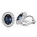 Yoursfs Sapphire Clip On Earrings for Women Platinum Plated Oval Halo Navy Crystal Antique CZ Earring
